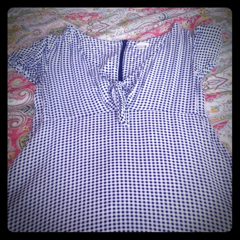 Navy blue and white gingham dress